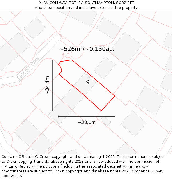 9, FALCON WAY, BOTLEY, SOUTHAMPTON, SO32 2TE: Plot and title map