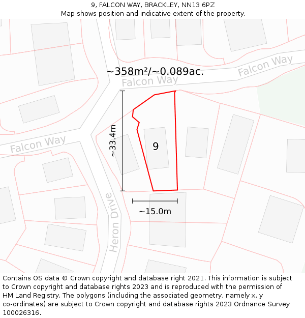 9, FALCON WAY, BRACKLEY, NN13 6PZ: Plot and title map