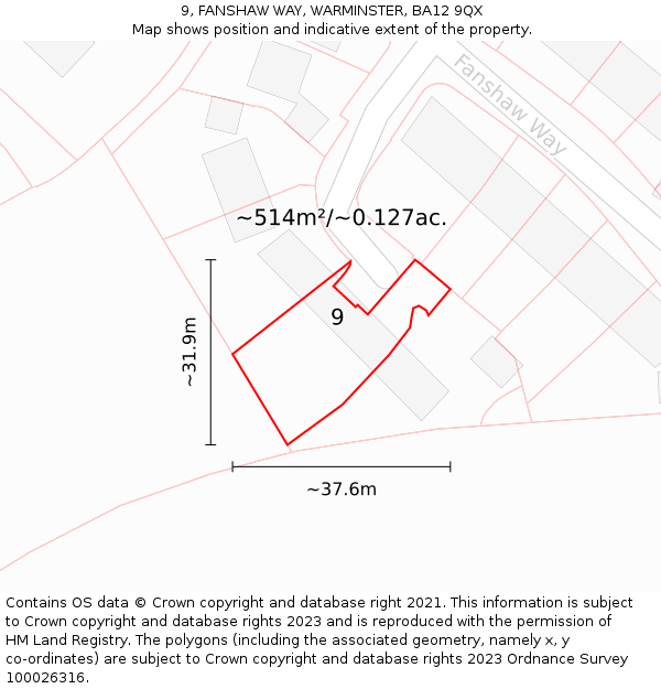 9, FANSHAW WAY, WARMINSTER, BA12 9QX: Plot and title map