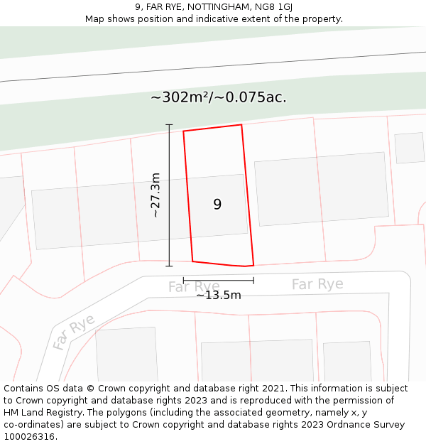 9, FAR RYE, NOTTINGHAM, NG8 1GJ: Plot and title map