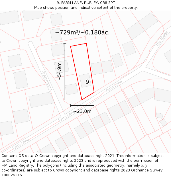 9, FARM LANE, PURLEY, CR8 3PT: Plot and title map