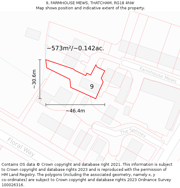 9, FARMHOUSE MEWS, THATCHAM, RG18 4NW: Plot and title map