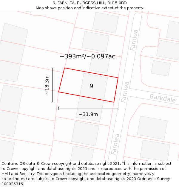 9, FARNLEA, BURGESS HILL, RH15 0BD: Plot and title map