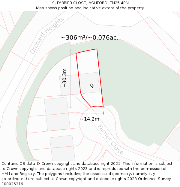 9, FARRIER CLOSE, ASHFORD, TN25 4PN: Plot and title map