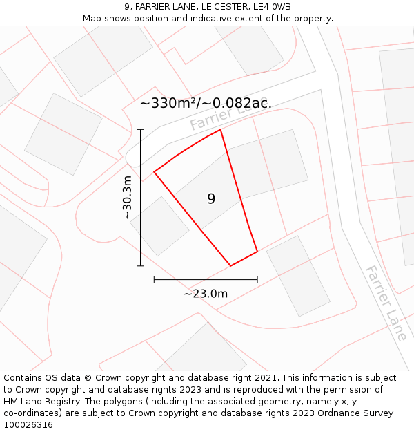 9, FARRIER LANE, LEICESTER, LE4 0WB: Plot and title map