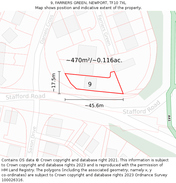 9, FARRIERS GREEN, NEWPORT, TF10 7XL: Plot and title map