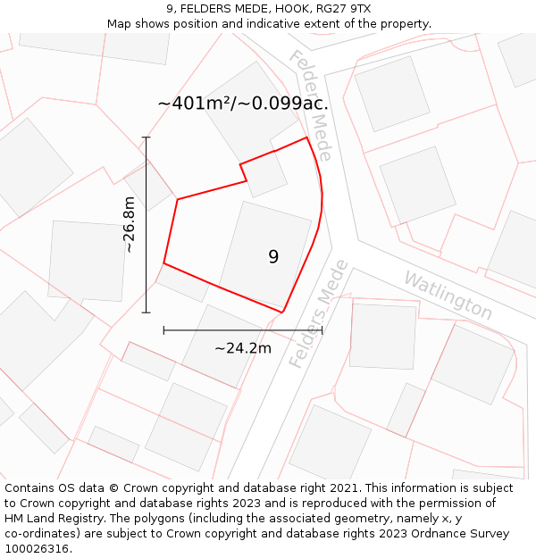 9, FELDERS MEDE, HOOK, RG27 9TX: Plot and title map