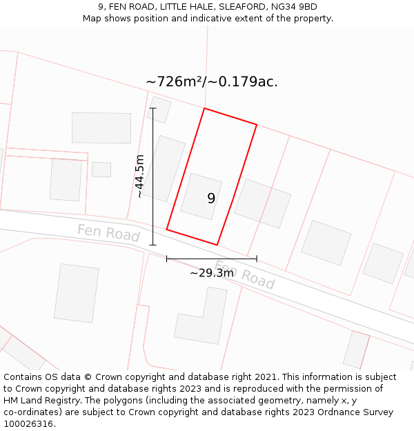 9, FEN ROAD, LITTLE HALE, SLEAFORD, NG34 9BD: Plot and title map