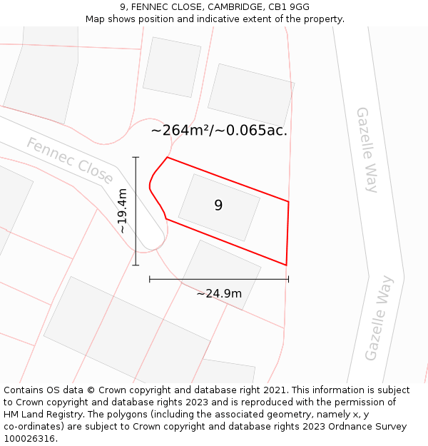 9, FENNEC CLOSE, CAMBRIDGE, CB1 9GG: Plot and title map