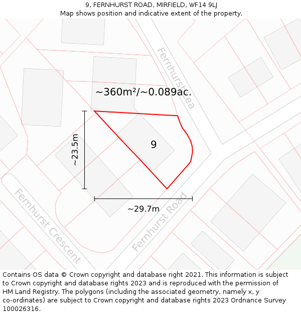 9, FERNHURST ROAD, MIRFIELD, WF14 9LJ: Plot and title map