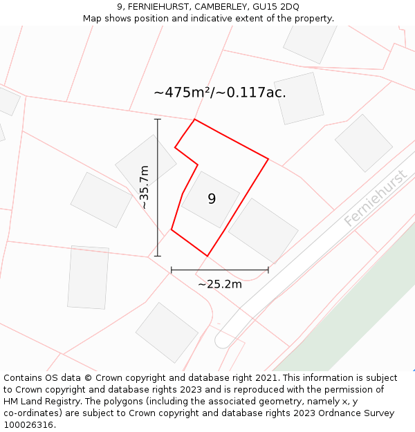 9, FERNIEHURST, CAMBERLEY, GU15 2DQ: Plot and title map