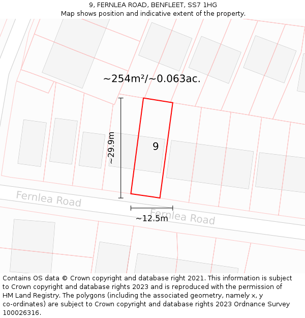 9, FERNLEA ROAD, BENFLEET, SS7 1HG: Plot and title map