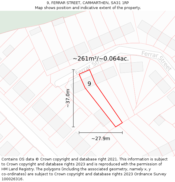 9, FERRAR STREET, CARMARTHEN, SA31 1RP: Plot and title map
