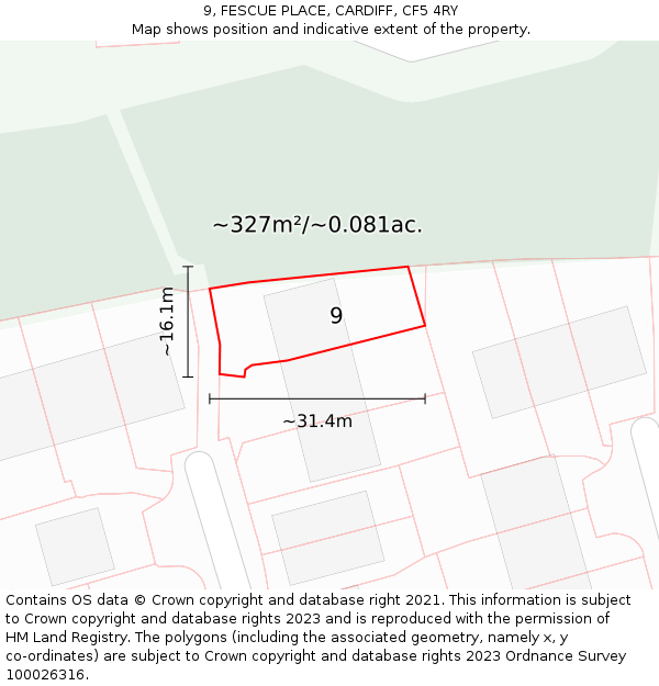 9, FESCUE PLACE, CARDIFF, CF5 4RY: Plot and title map