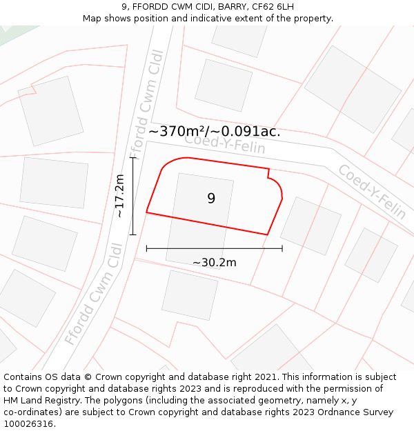 9, FFORDD CWM CIDI, BARRY, CF62 6LH: Plot and title map