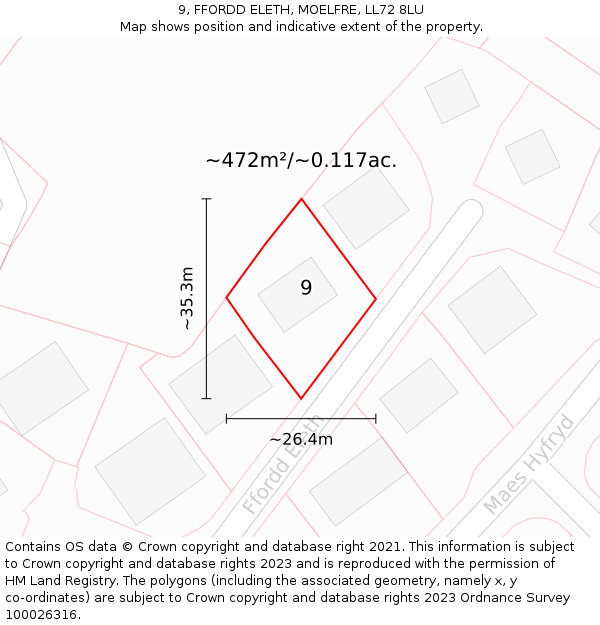 9, FFORDD ELETH, MOELFRE, LL72 8LU: Plot and title map