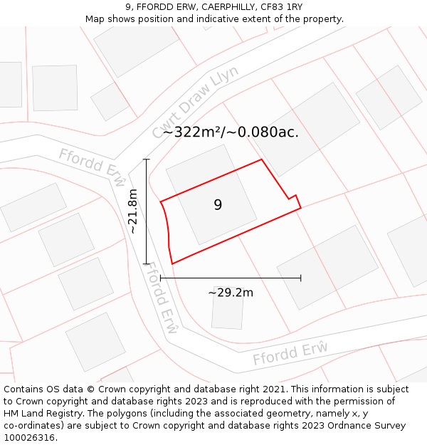 9, FFORDD ERW, CAERPHILLY, CF83 1RY: Plot and title map