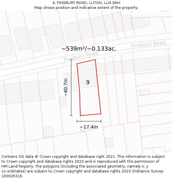 9, FINSBURY ROAD, LUTON, LU4 9AH: Plot and title map