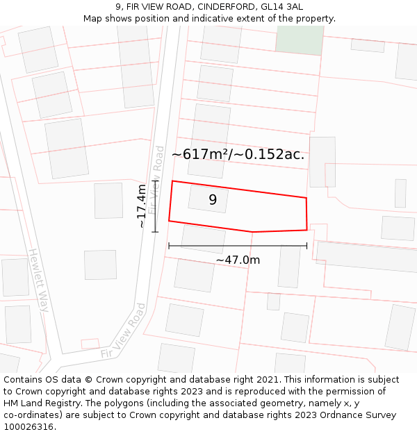 9, FIR VIEW ROAD, CINDERFORD, GL14 3AL: Plot and title map