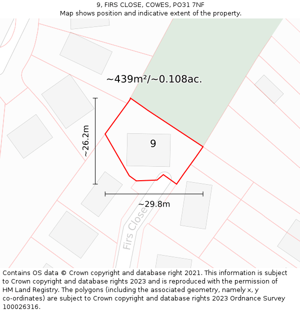 9, FIRS CLOSE, COWES, PO31 7NF: Plot and title map