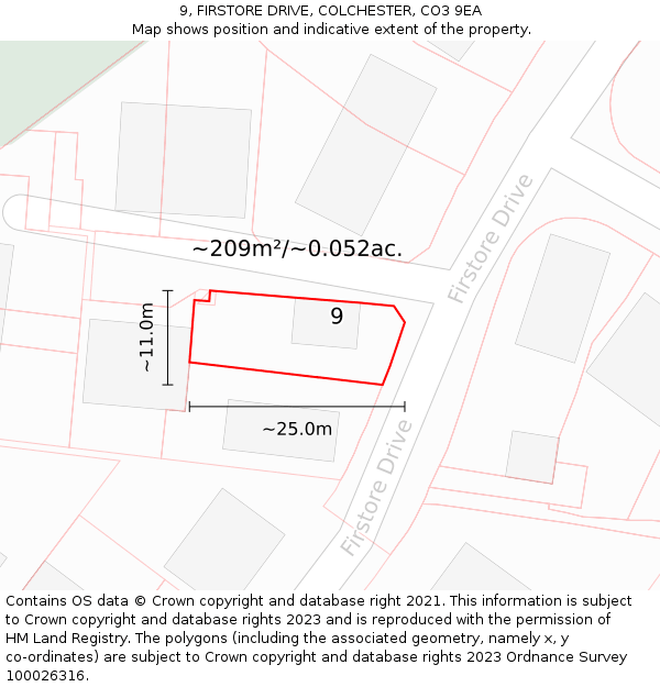 9, FIRSTORE DRIVE, COLCHESTER, CO3 9EA: Plot and title map