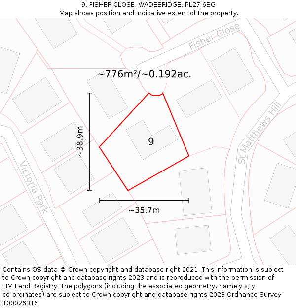 9, FISHER CLOSE, WADEBRIDGE, PL27 6BG: Plot and title map