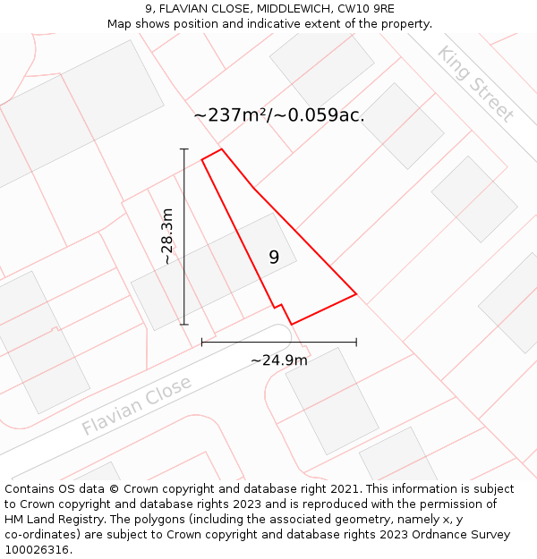 9, FLAVIAN CLOSE, MIDDLEWICH, CW10 9RE: Plot and title map