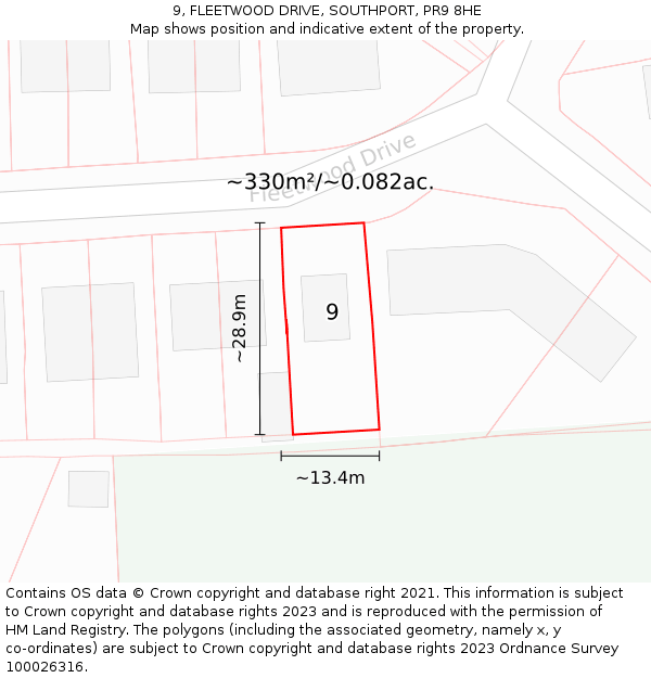 9, FLEETWOOD DRIVE, SOUTHPORT, PR9 8HE: Plot and title map