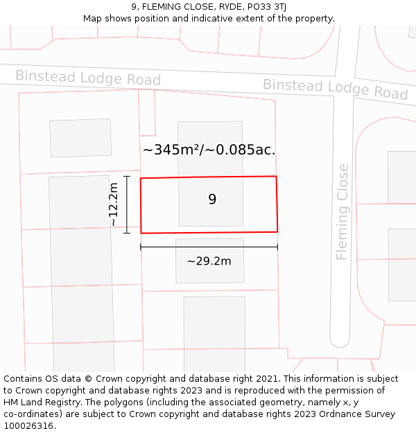 9, FLEMING CLOSE, RYDE, PO33 3TJ: Plot and title map