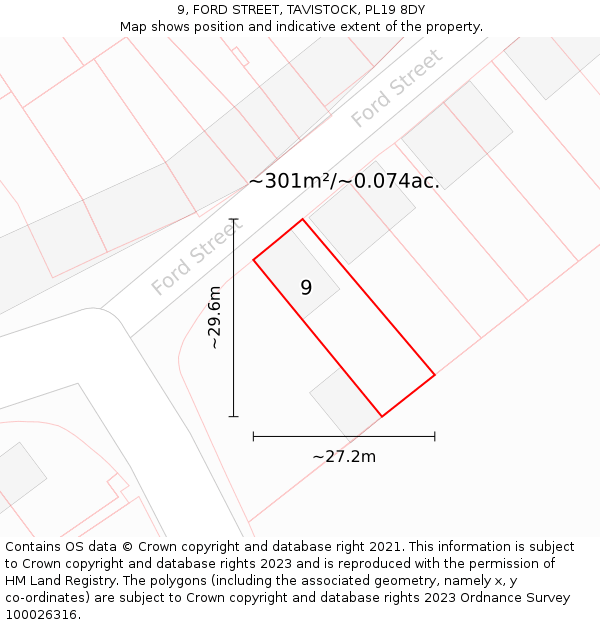 9, FORD STREET, TAVISTOCK, PL19 8DY: Plot and title map