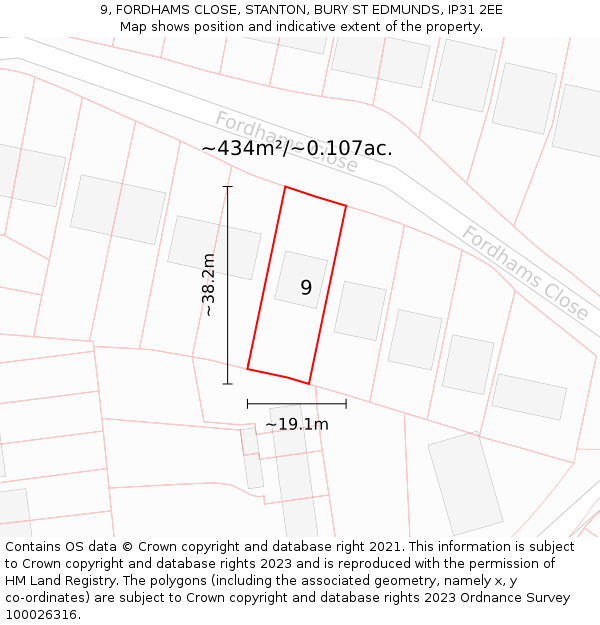 9, FORDHAMS CLOSE, STANTON, BURY ST EDMUNDS, IP31 2EE: Plot and title map