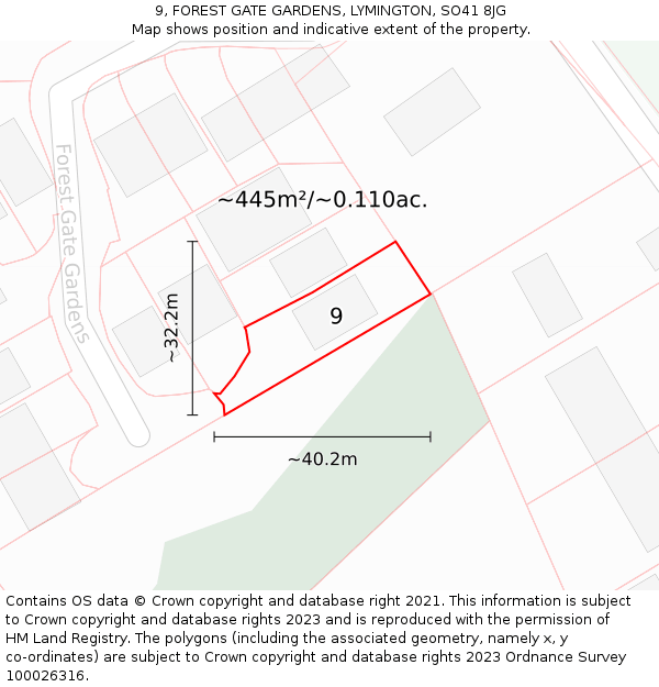 9, FOREST GATE GARDENS, LYMINGTON, SO41 8JG: Plot and title map