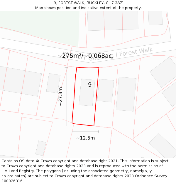 9, FOREST WALK, BUCKLEY, CH7 3AZ: Plot and title map