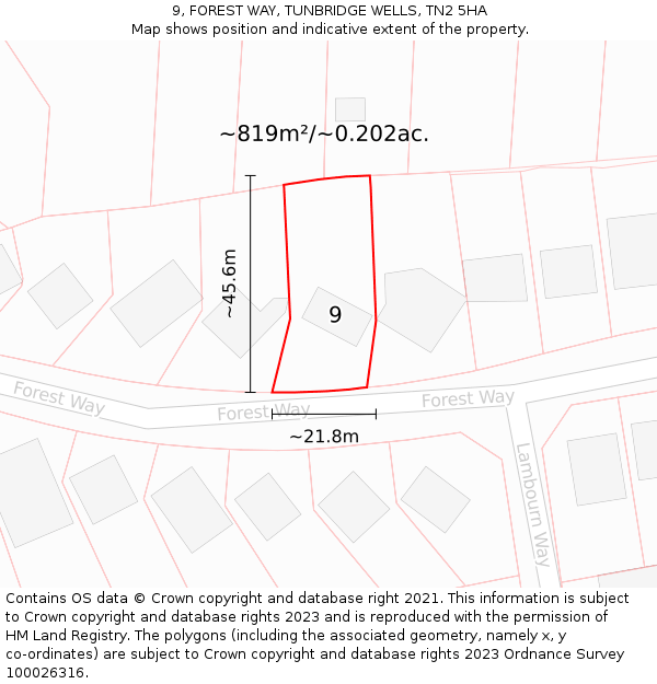 9, FOREST WAY, TUNBRIDGE WELLS, TN2 5HA: Plot and title map