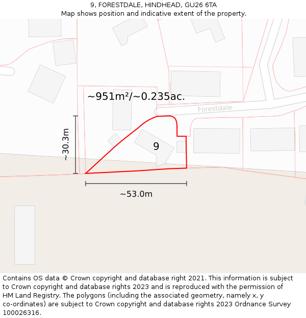 9, FORESTDALE, HINDHEAD, GU26 6TA: Plot and title map