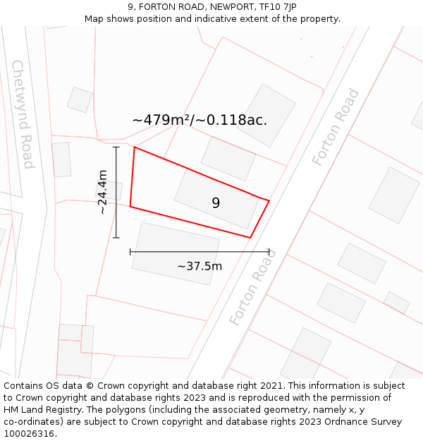 9, FORTON ROAD, NEWPORT, TF10 7JP: Plot and title map