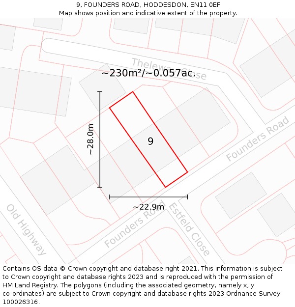 9, FOUNDERS ROAD, HODDESDON, EN11 0EF: Plot and title map