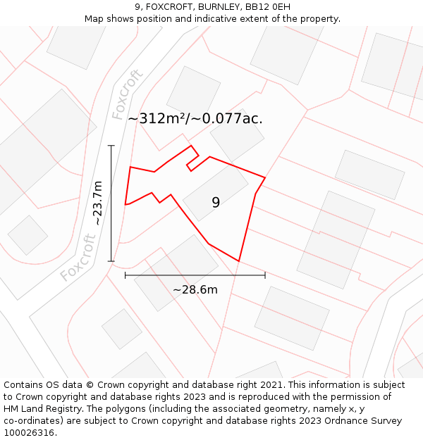 9, FOXCROFT, BURNLEY, BB12 0EH: Plot and title map