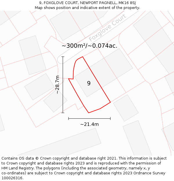 9, FOXGLOVE COURT, NEWPORT PAGNELL, MK16 8SJ: Plot and title map