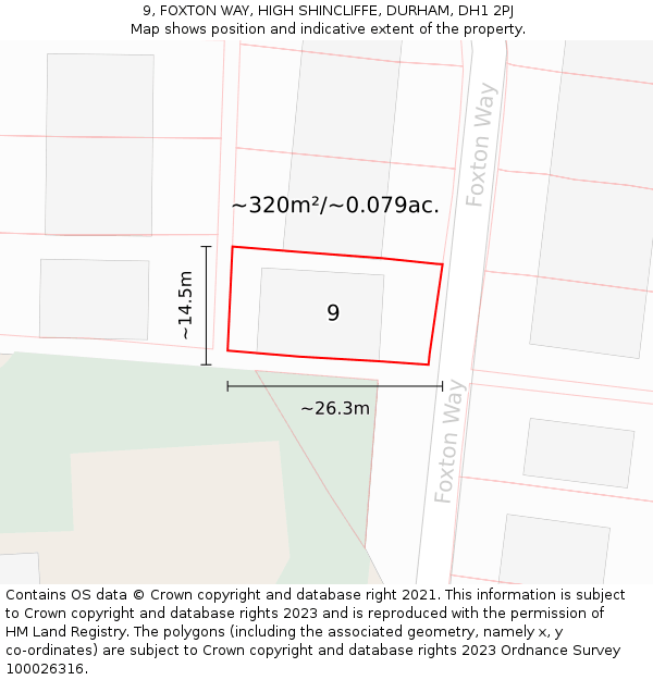 9, FOXTON WAY, HIGH SHINCLIFFE, DURHAM, DH1 2PJ: Plot and title map