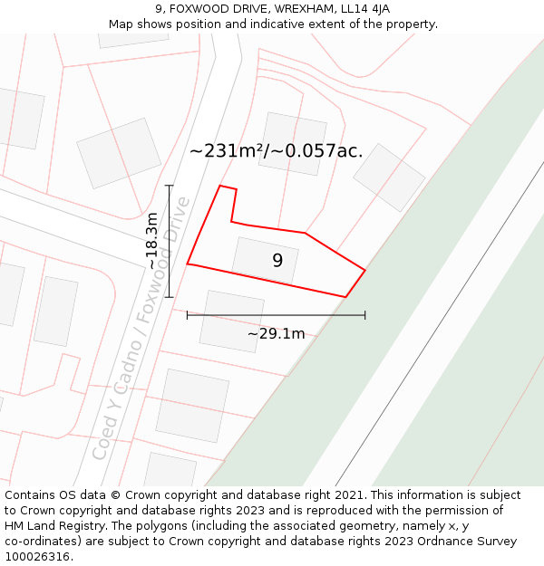 9, FOXWOOD DRIVE, WREXHAM, LL14 4JA: Plot and title map