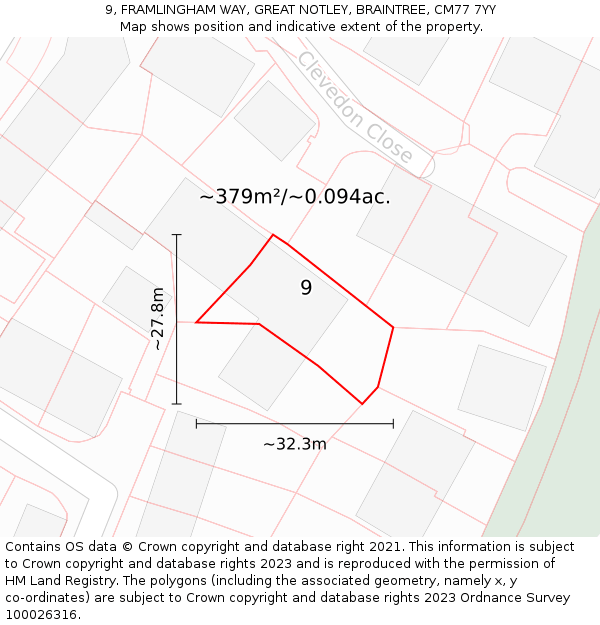 9, FRAMLINGHAM WAY, GREAT NOTLEY, BRAINTREE, CM77 7YY: Plot and title map