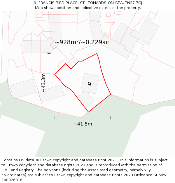 9, FRANCIS BIRD PLACE, ST LEONARDS-ON-SEA, TN37 7GJ: Plot and title map