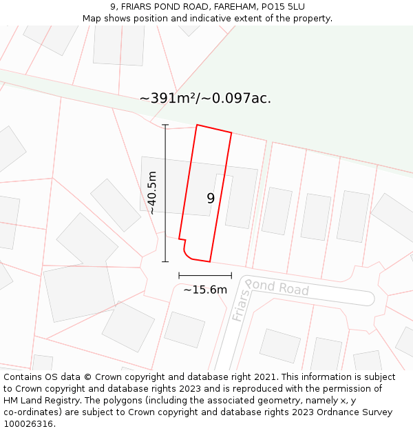 9, FRIARS POND ROAD, FAREHAM, PO15 5LU: Plot and title map