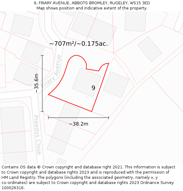 9, FRIARY AVENUE, ABBOTS BROMLEY, RUGELEY, WS15 3ED: Plot and title map