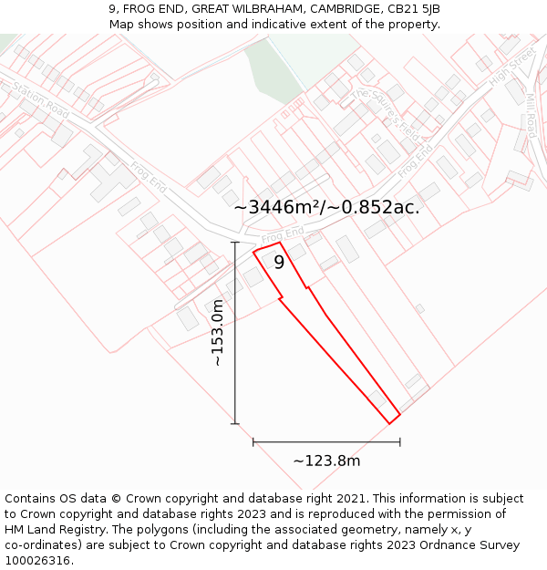 9, FROG END, GREAT WILBRAHAM, CAMBRIDGE, CB21 5JB: Plot and title map