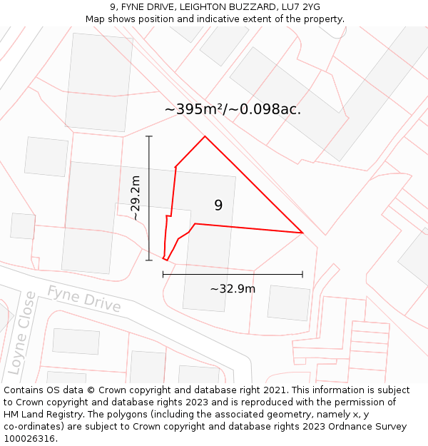 9, FYNE DRIVE, LEIGHTON BUZZARD, LU7 2YG: Plot and title map