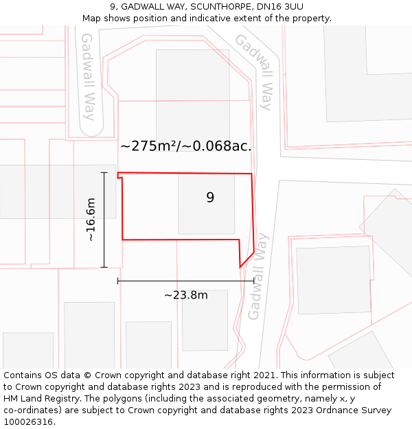 9, GADWALL WAY, SCUNTHORPE, DN16 3UU: Plot and title map