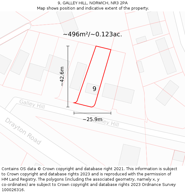 9, GALLEY HILL, NORWICH, NR3 2PA: Plot and title map