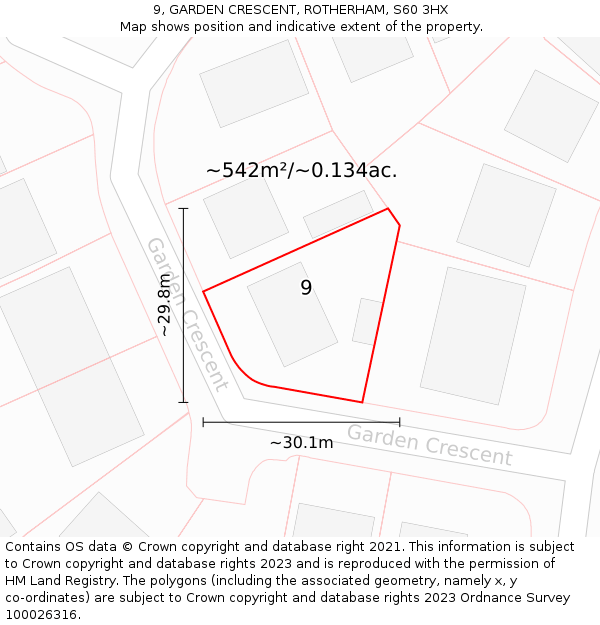 9, GARDEN CRESCENT, ROTHERHAM, S60 3HX: Plot and title map
